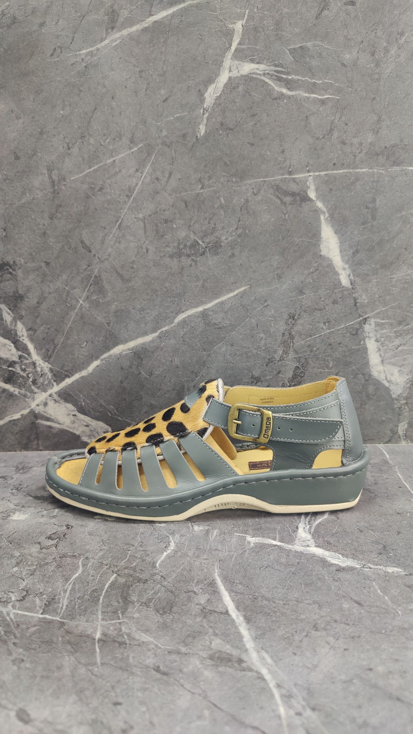 4806778096.jpg Kgosi - Charcoal Soft Saddle Leather & Cheetah Print Sandals - Image 1