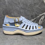 Fassie Leather Sandal in Jeans Grey Soft Saddle Platform